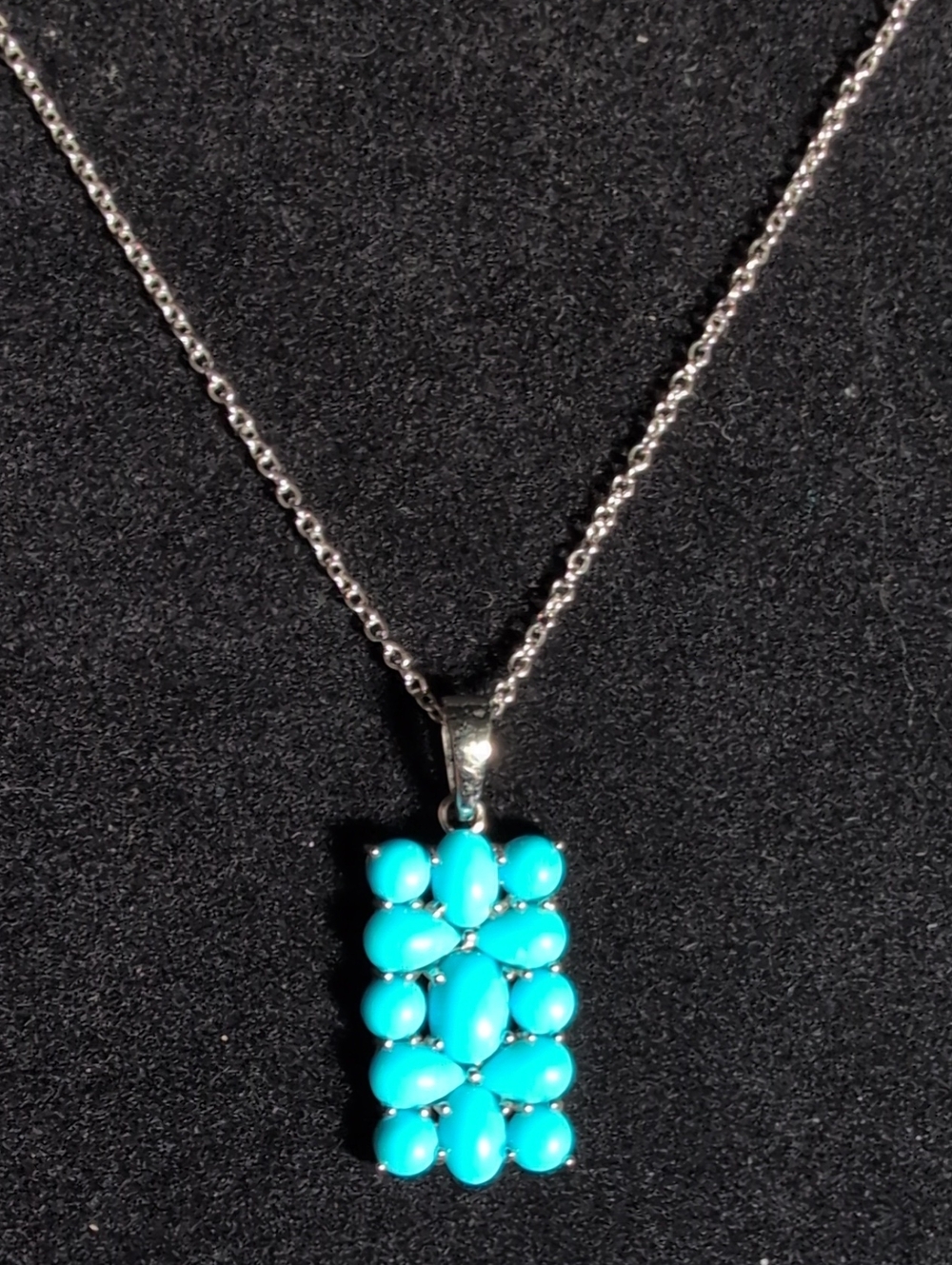 Turquoise Cluster Pendant 925 Sterling Silver Necklace 5.75g